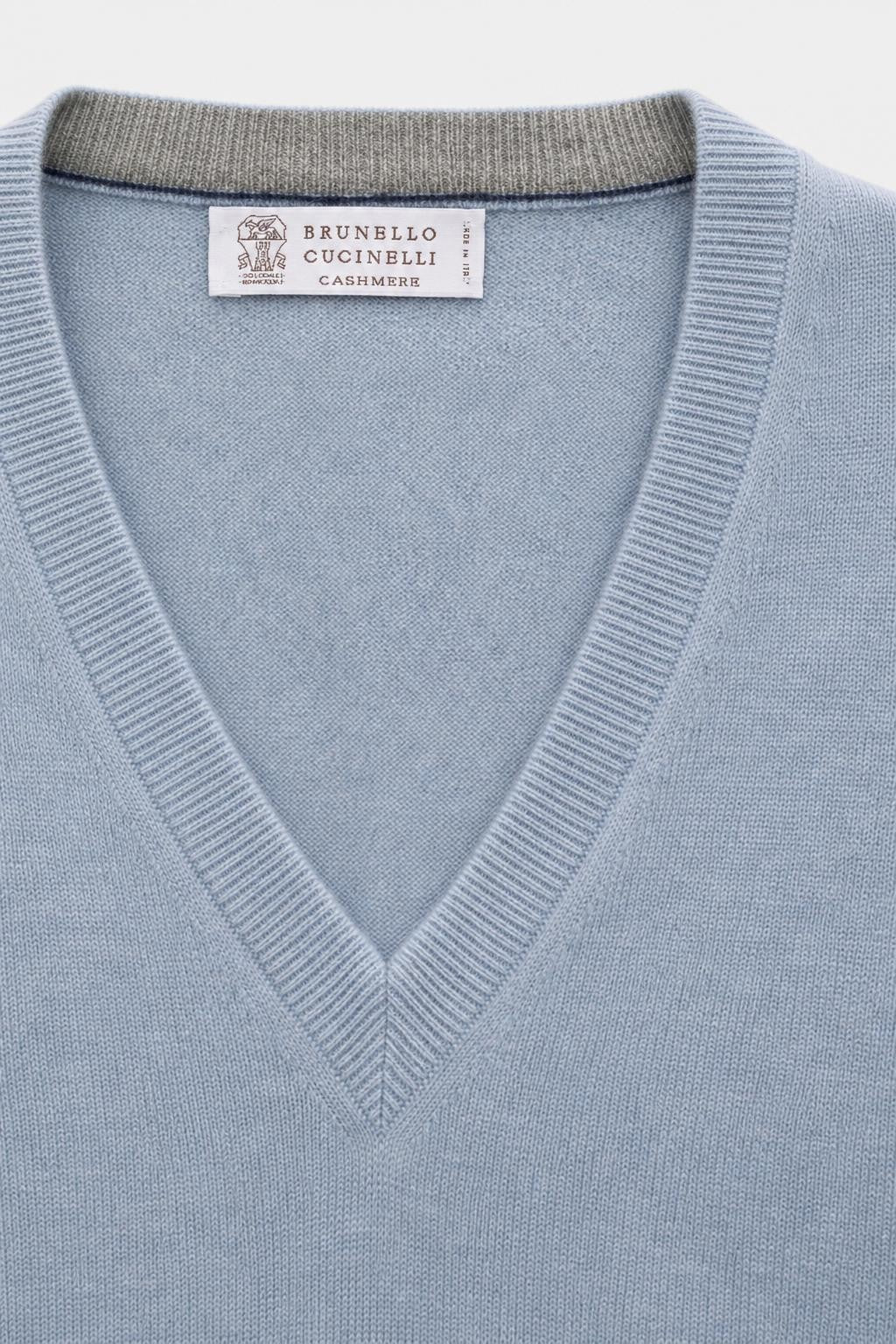 Brunello Cucinelli Cashmere V-Neck Jumper Smoky Blue