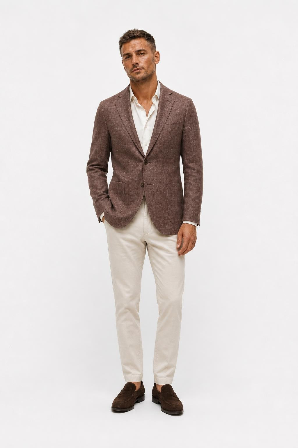 Corneliani Linen Wool Blazer Brown Melange
