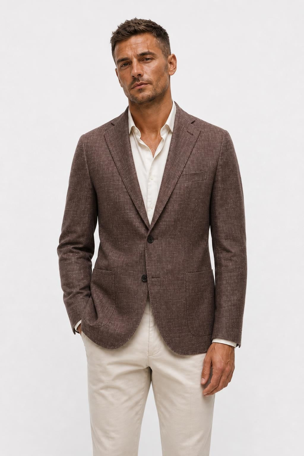 Corneliani Linen Wool Blazer Brown Melange