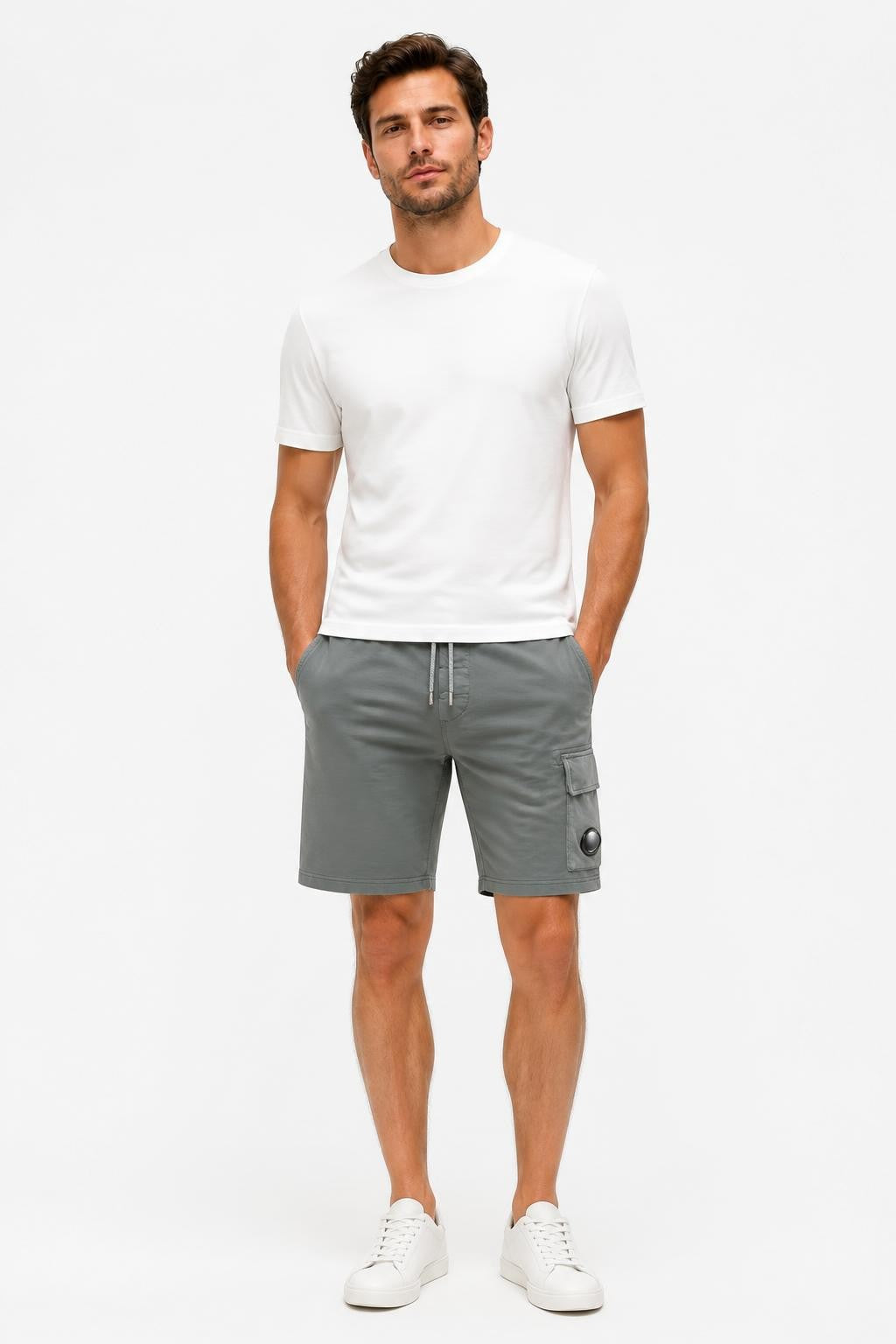 C.P. Company Cotton Cargo Sweat Shorts Grey Green