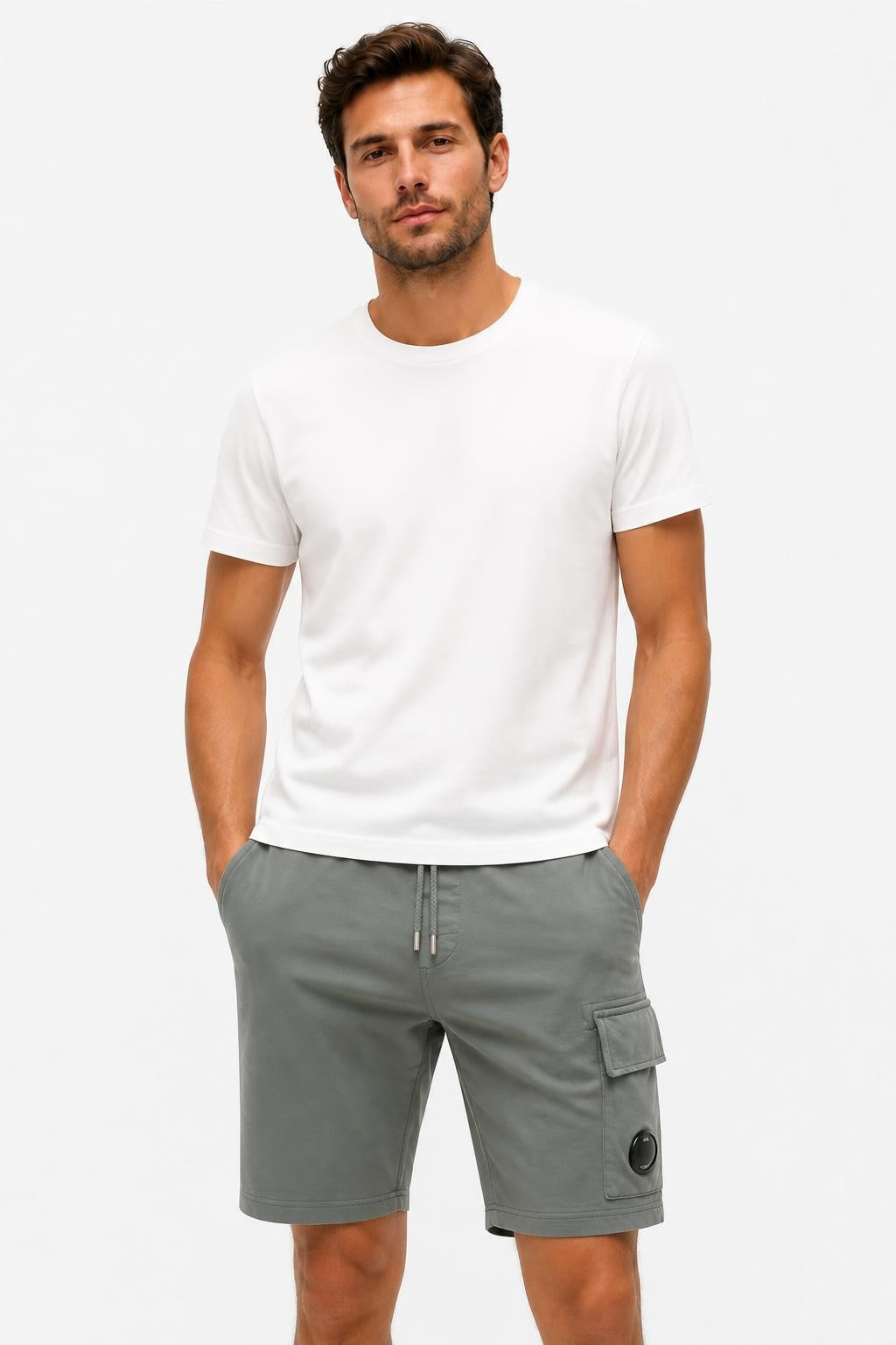 C.P. Company Cotton Cargo Sweat Shorts Grey Green