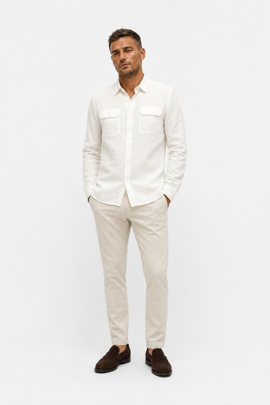 C.P. Company Linen Shirt Slim Collar Off-White