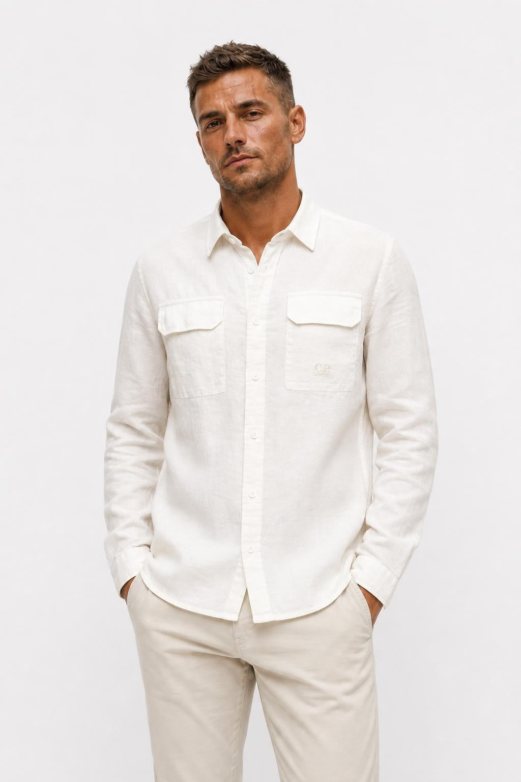 C.P. Company Linen Shirt Slim Collar Off-White