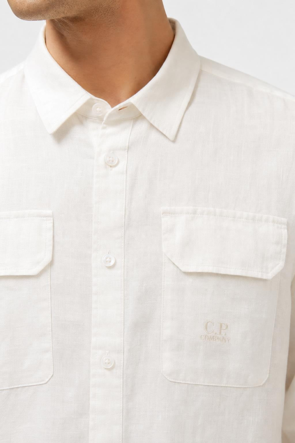 C.P. Company Linen Shirt Slim Collar Off-White