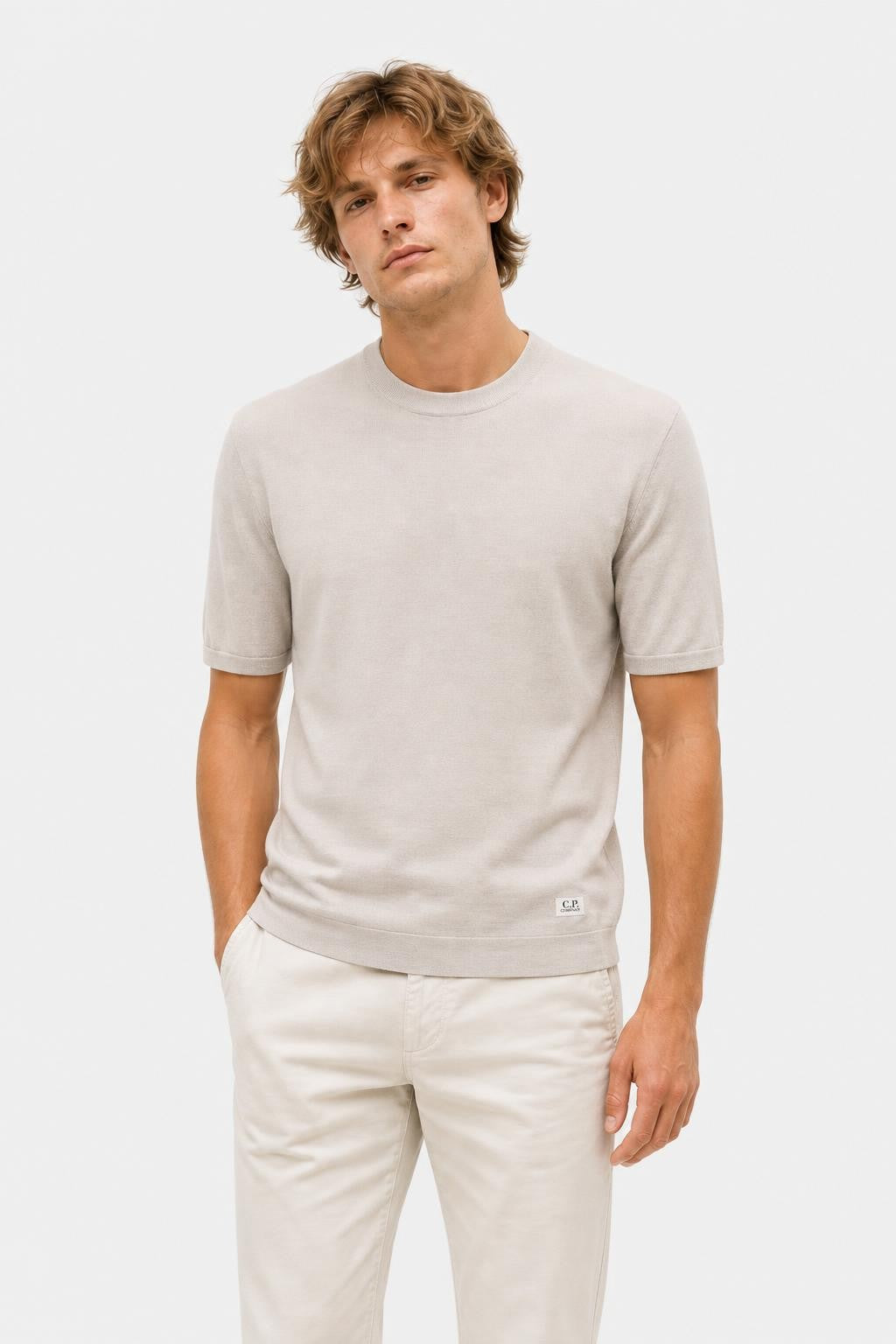 C.P. Company Short Sleeve Wool Blend Jumper Grey