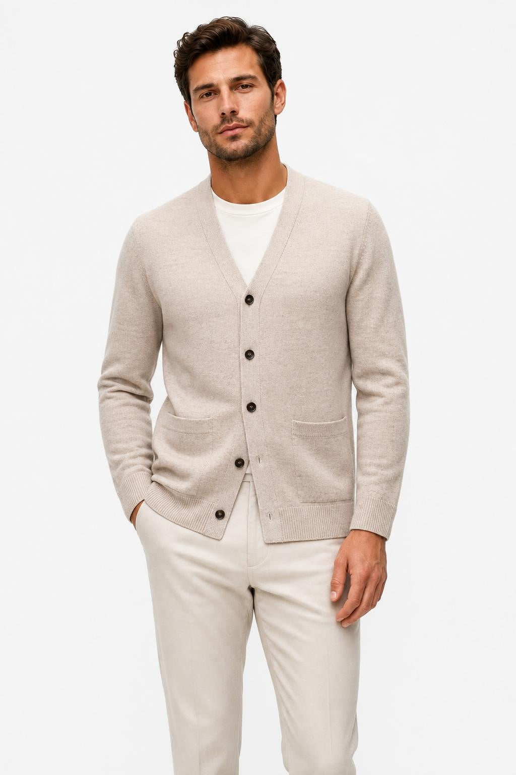 Filippo de Laurentiis Merino Wool Cardigan Beige Mottled