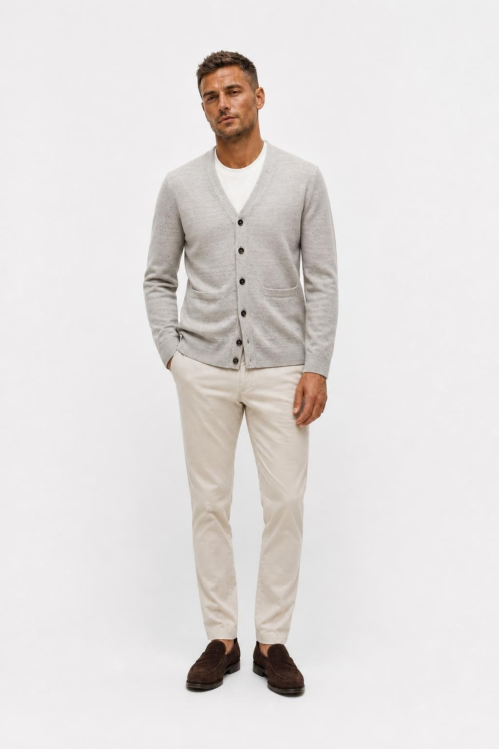 Filippo de Laurentiis Merino Wool Cardigan Grey Melange