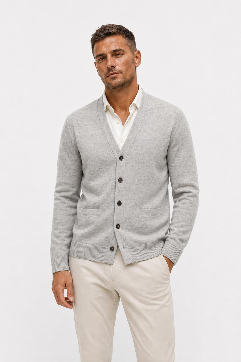 Filippo de Laurentiis Merino Wool Cardigan Grey Melange