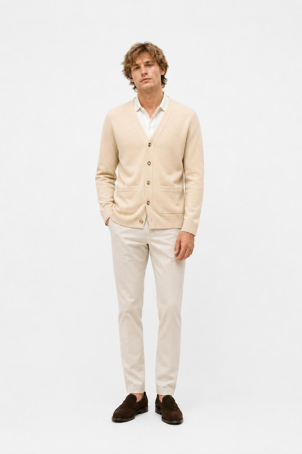 Filippo de Laurentiis Merino Wool Cardigan Sand