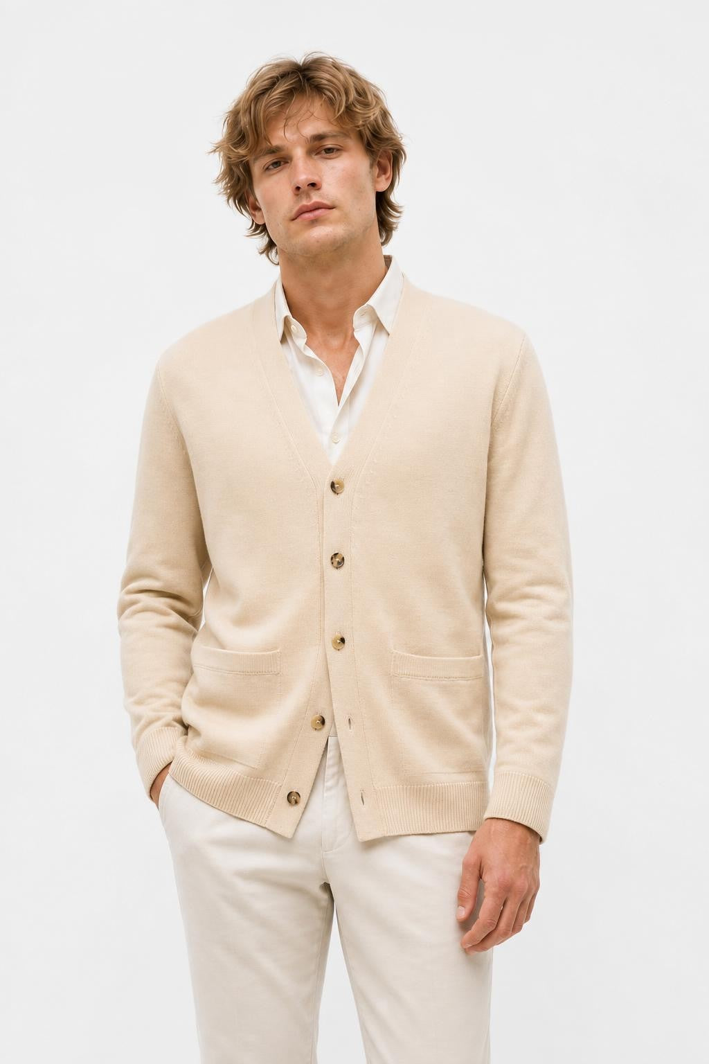 Filippo de Laurentiis Merino Wool Cardigan Sand