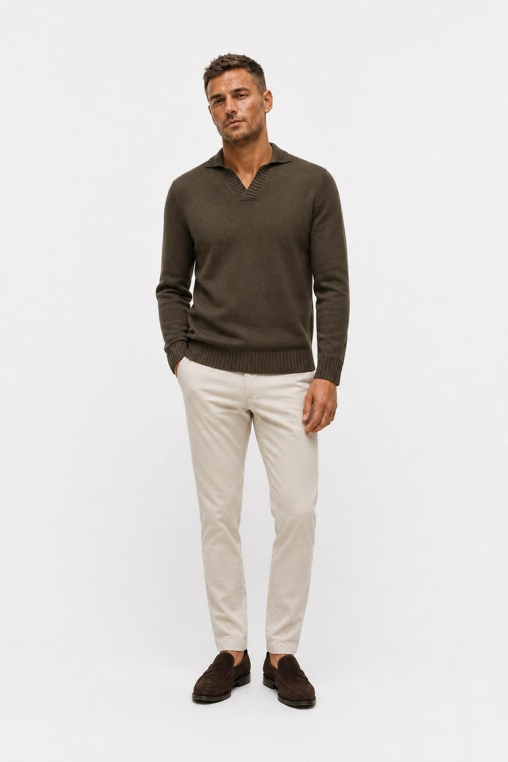 Fioroni Wool V-Neck Jumper Olive