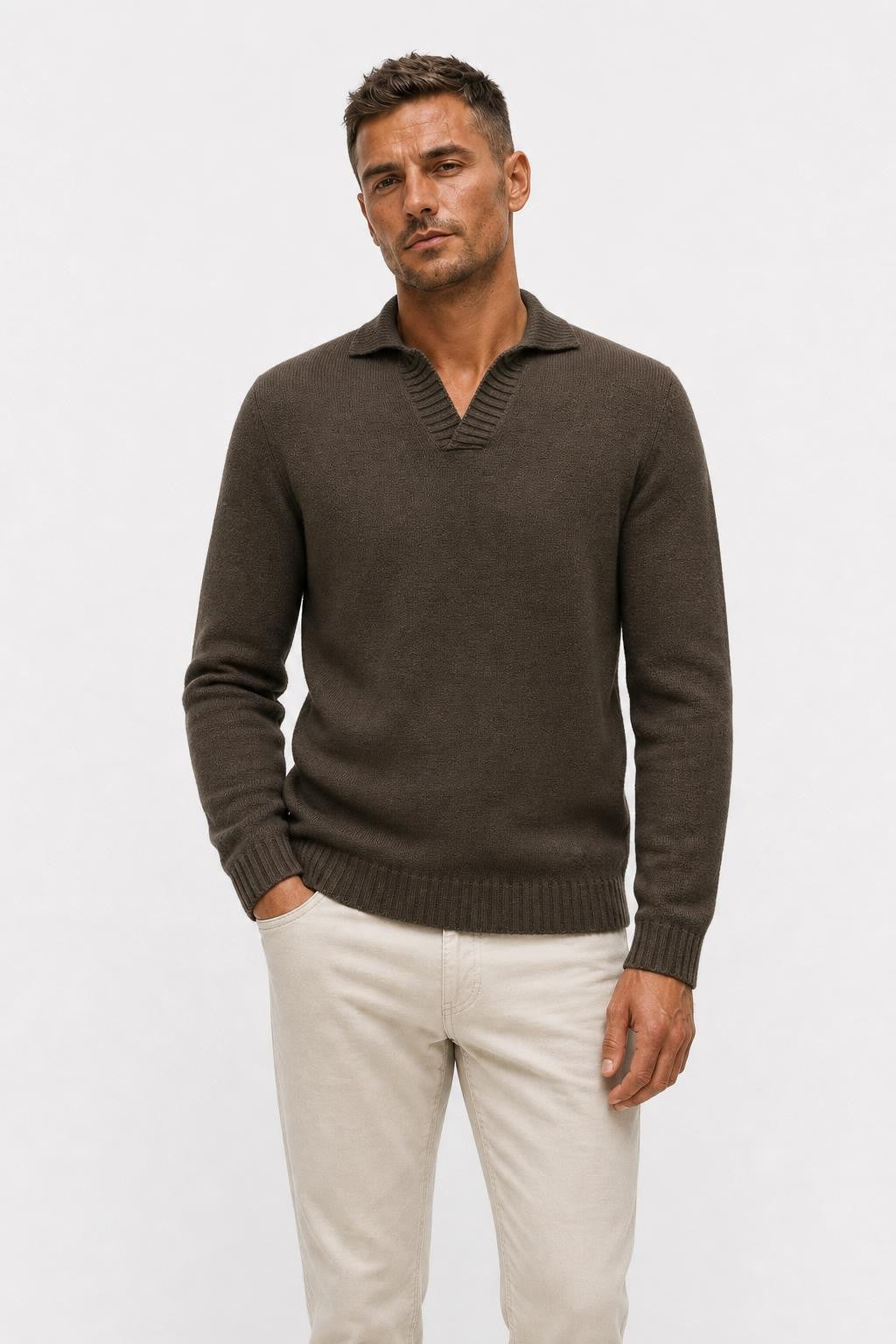 Fioroni Wool V-Neck Jumper Olive