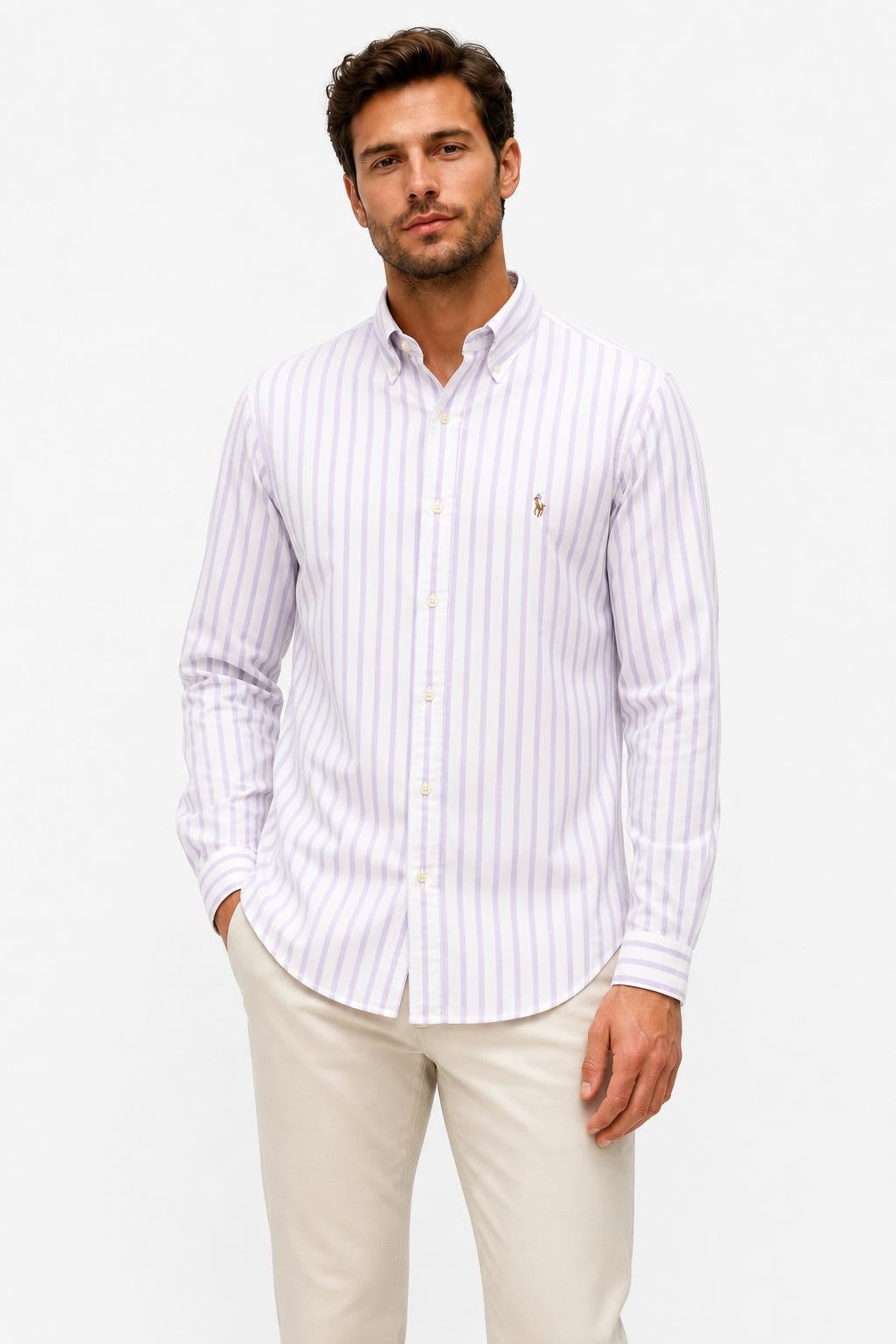 Polo Ralph Lauren Casual Shirt Button-Down Collar Lilac White Striped