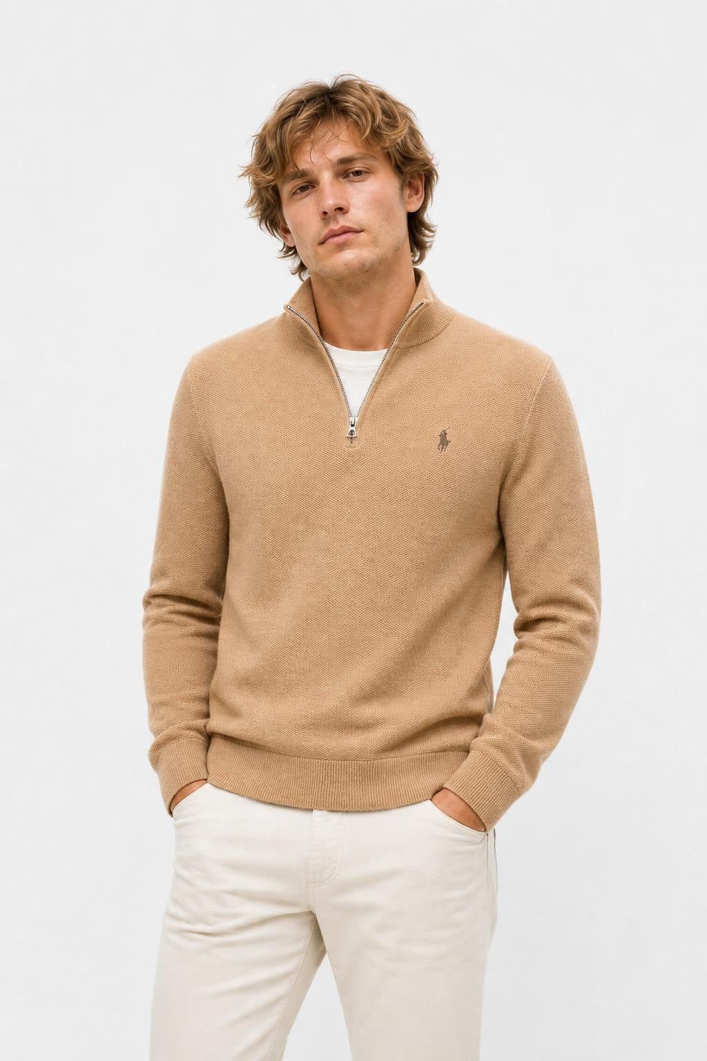 Polo Ralph Lauren Wool Half-Zip Jumper Camel Mottled