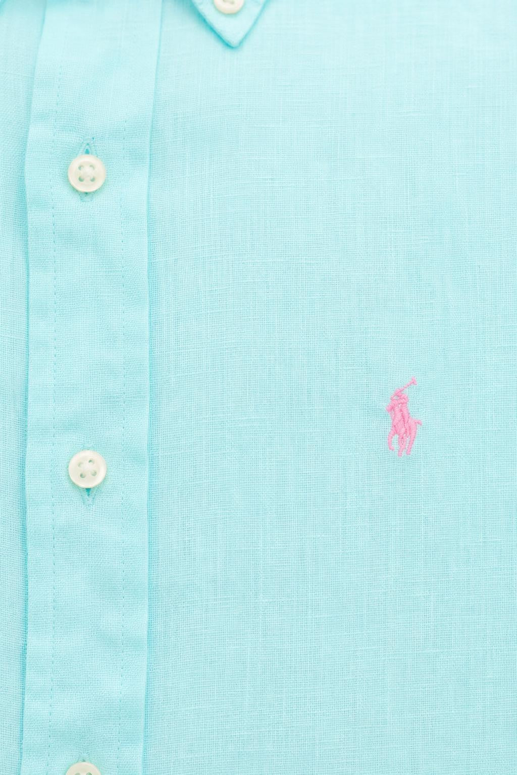 Polo Ralph Lauren Linen Shirt Button-Down Collar Turquoise