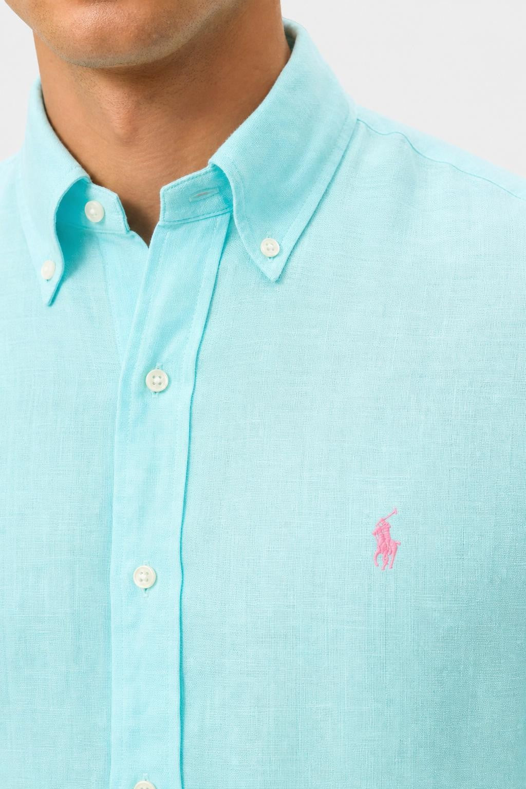 Polo Ralph Lauren Linen Shirt Button-Down Collar Turquoise