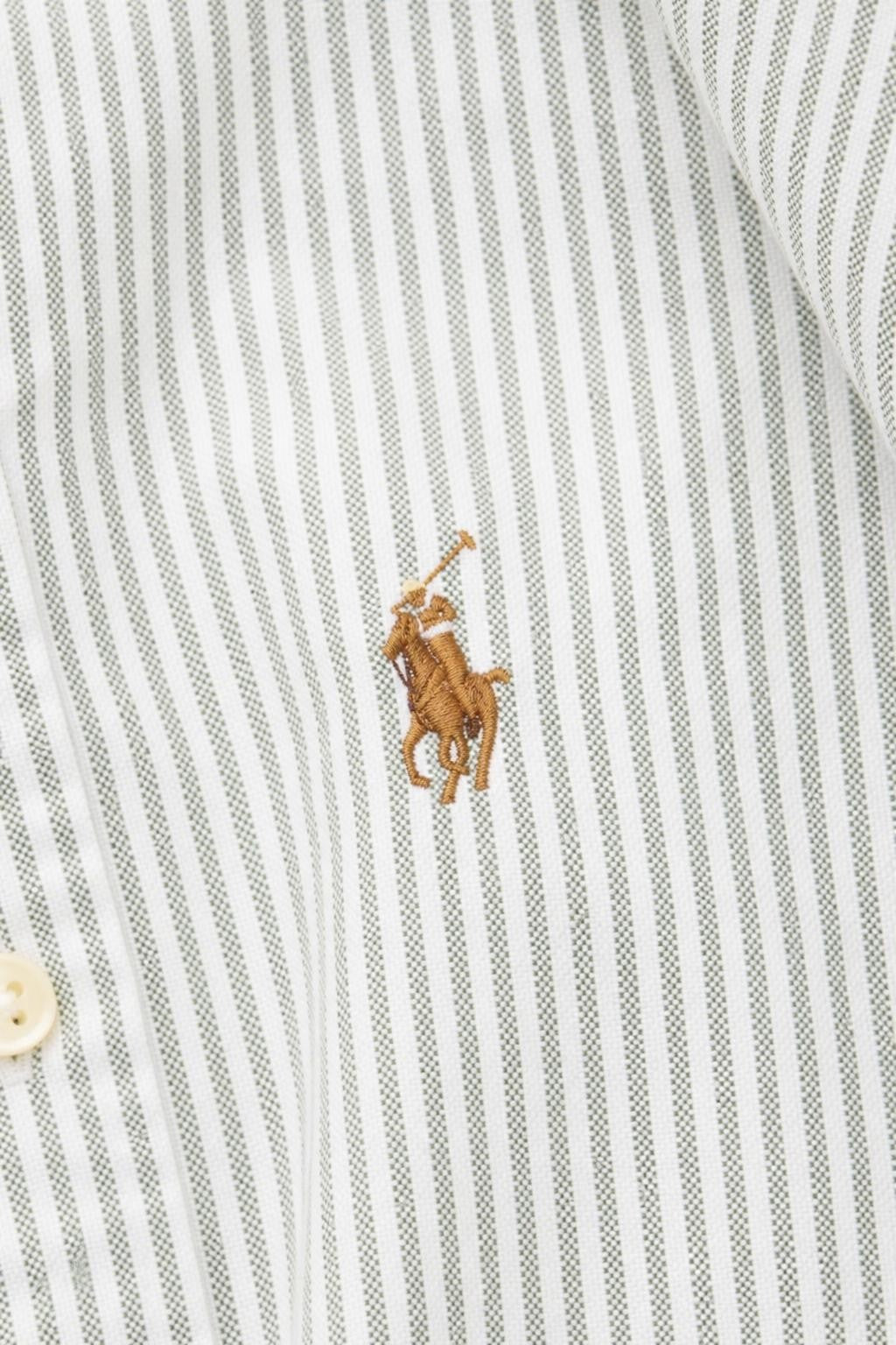 Polo Ralph Lauren Oxford Shirt Button-Down Collar Dark Green White Striped