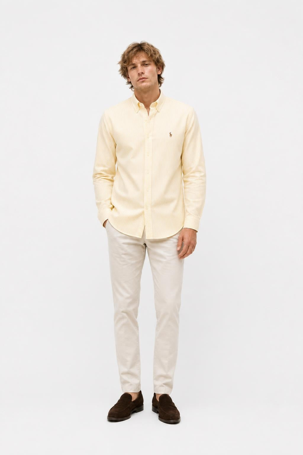 Polo Ralph Lauren Oxford Shirt Button-Down Collar Yellow White Striped