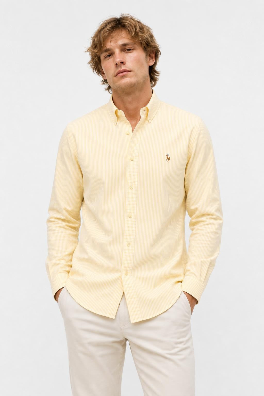 Polo Ralph Lauren Oxford Shirt Button-Down Collar Yellow White Striped