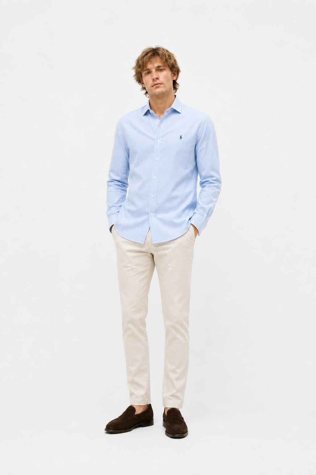 Polo Ralph Lauren Oxford Shirt Shark Collar Light Blue White Checked
