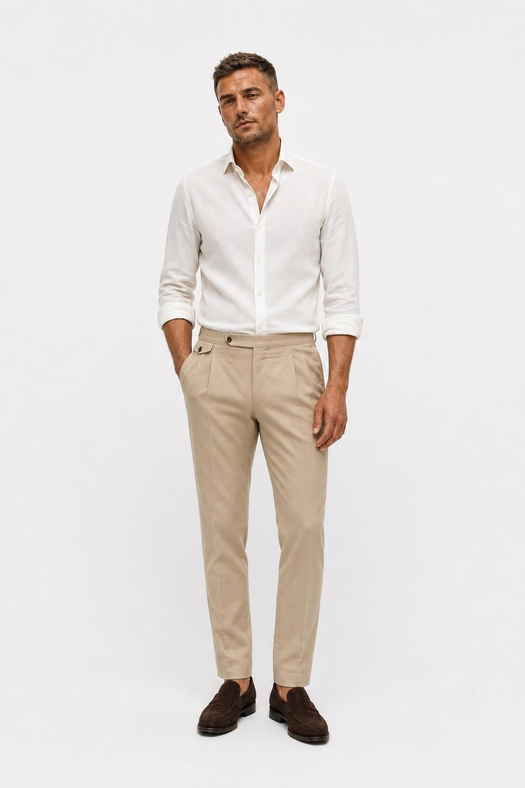 PT Torino Gentleman Fit Linen Cotton Trousers Beige
