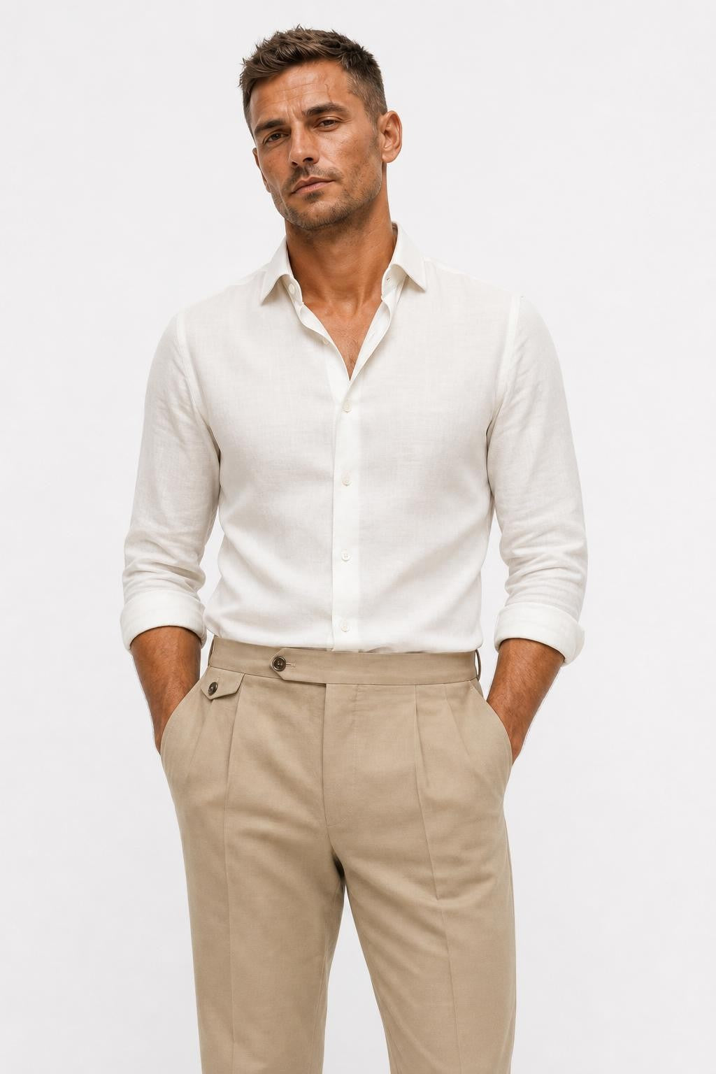 PT Torino Gentleman Fit Linen Cotton Trousers Beige