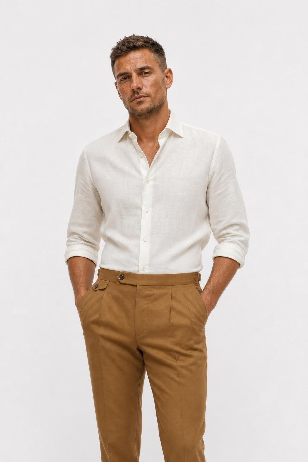 PT Torino Gentleman Fit Linen Cotton Trousers Brown