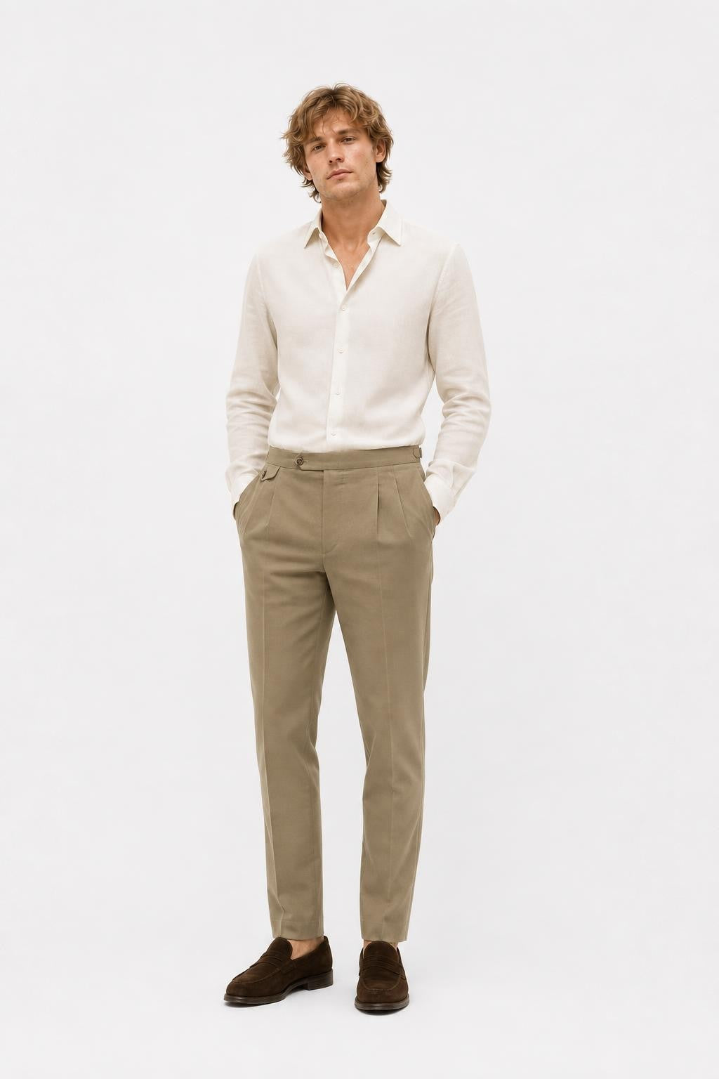 PT Torino Gentleman Fit Linen Cotton Trousers Taupe