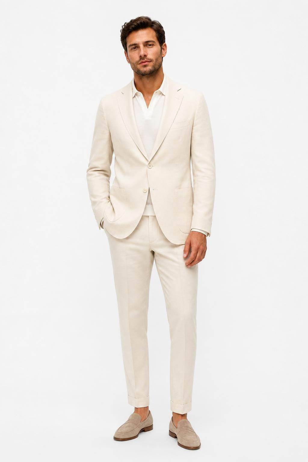 Santaniello Cotton Linen Blazer Cream