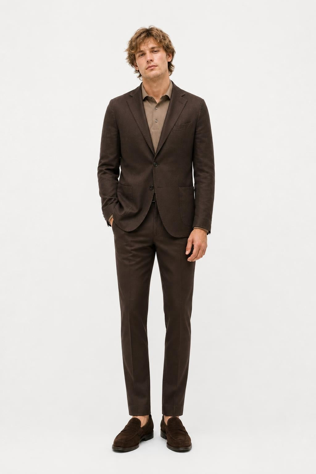 Santaniello Cotton Linen Blazer Dark Brown
