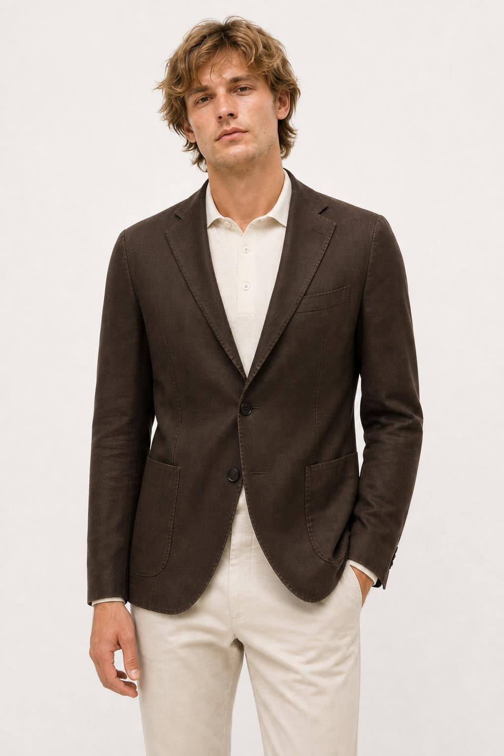 Santaniello Cotton Linen Blazer Dark Brown