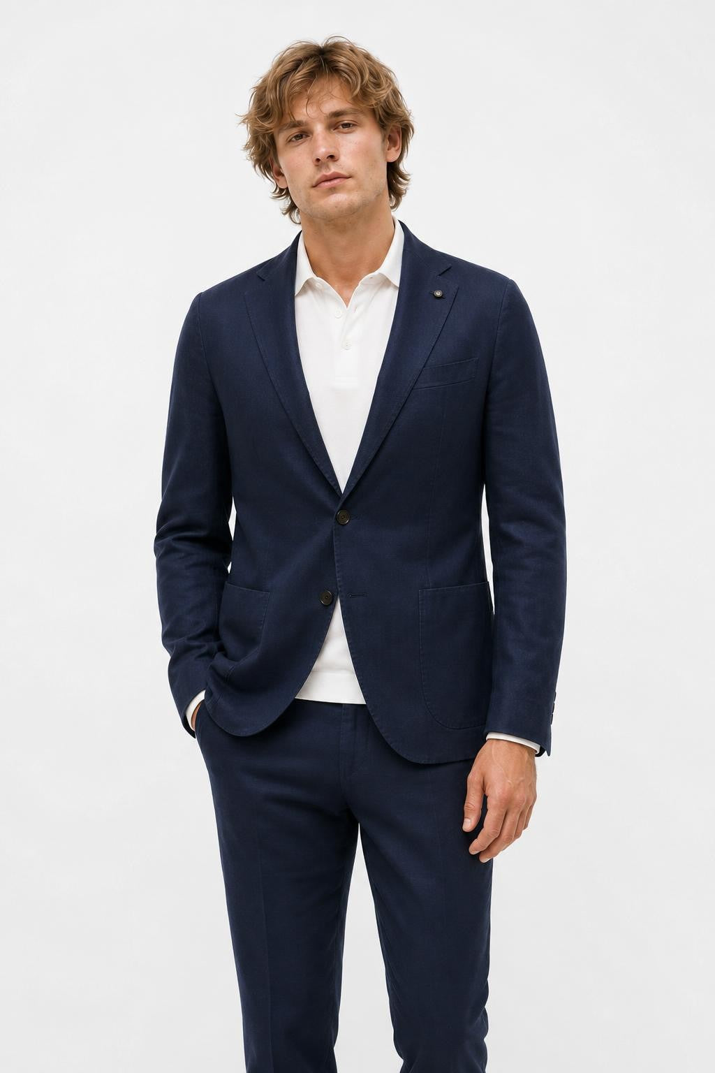 Santaniello Cotton Linen Blazer Navy