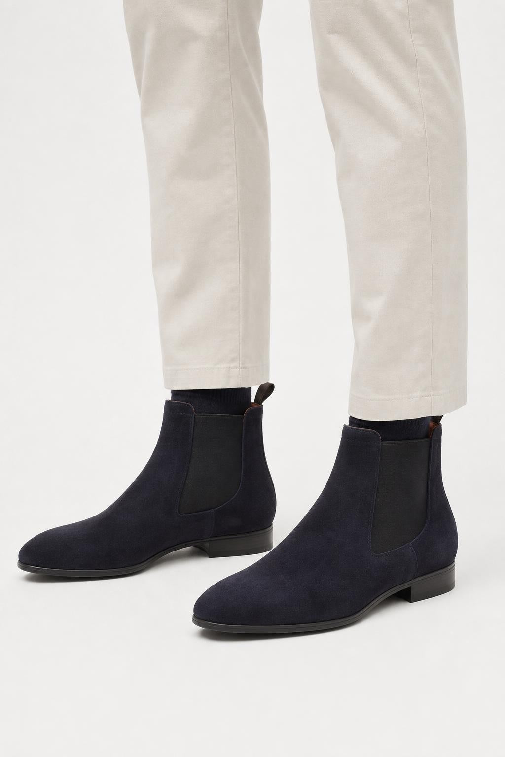 Santoni Suede Chelsea Boots Navy