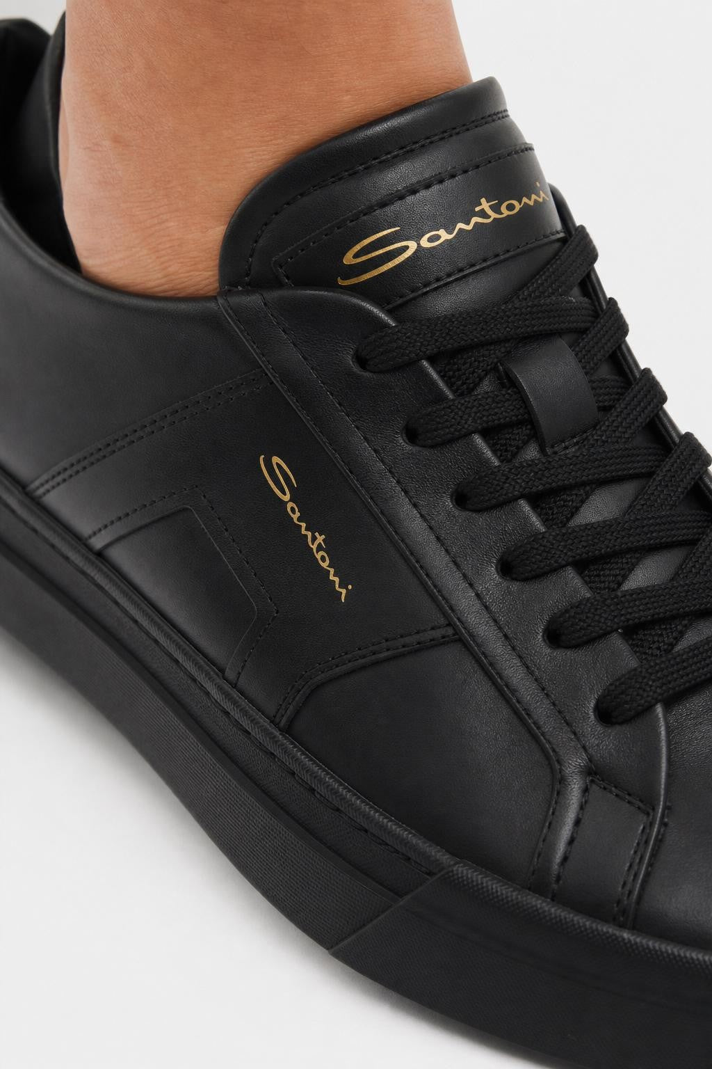 Santoni Leather Sneakers 'Double Buckle' Black