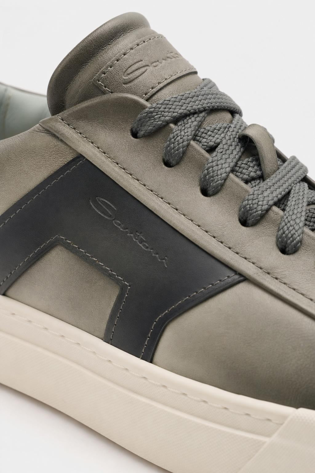 Santoni Leather Sneakers 'Double Buckle' Sage
