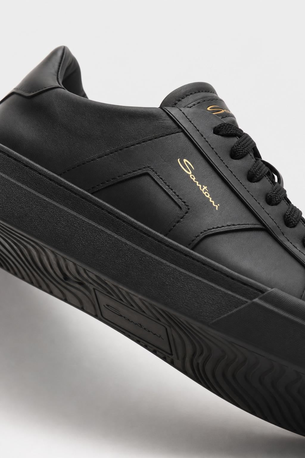 Santoni Leather Sneakers 'Double Buckle' Black