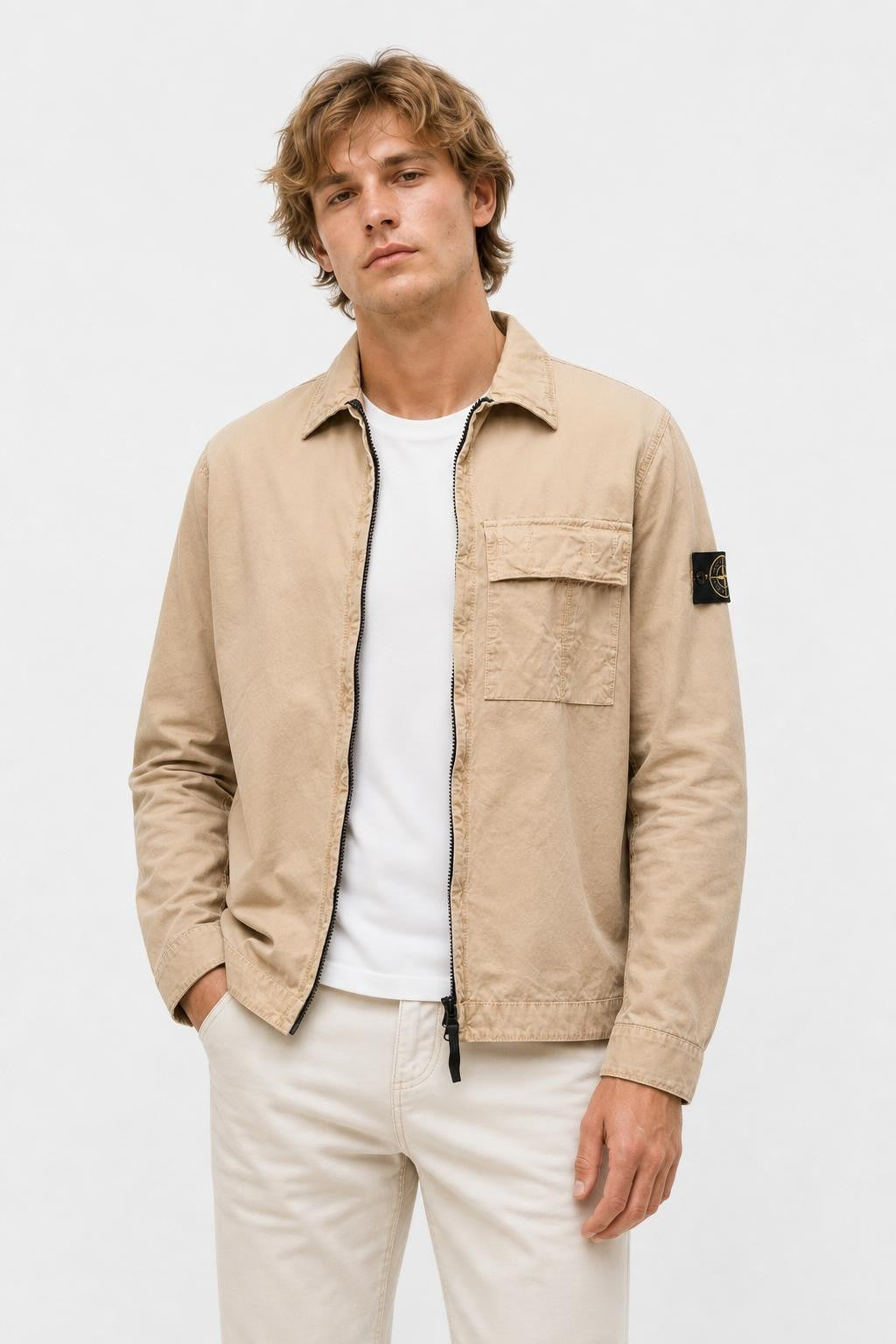 Stone Island Brushed Canvas Overshirt Beige