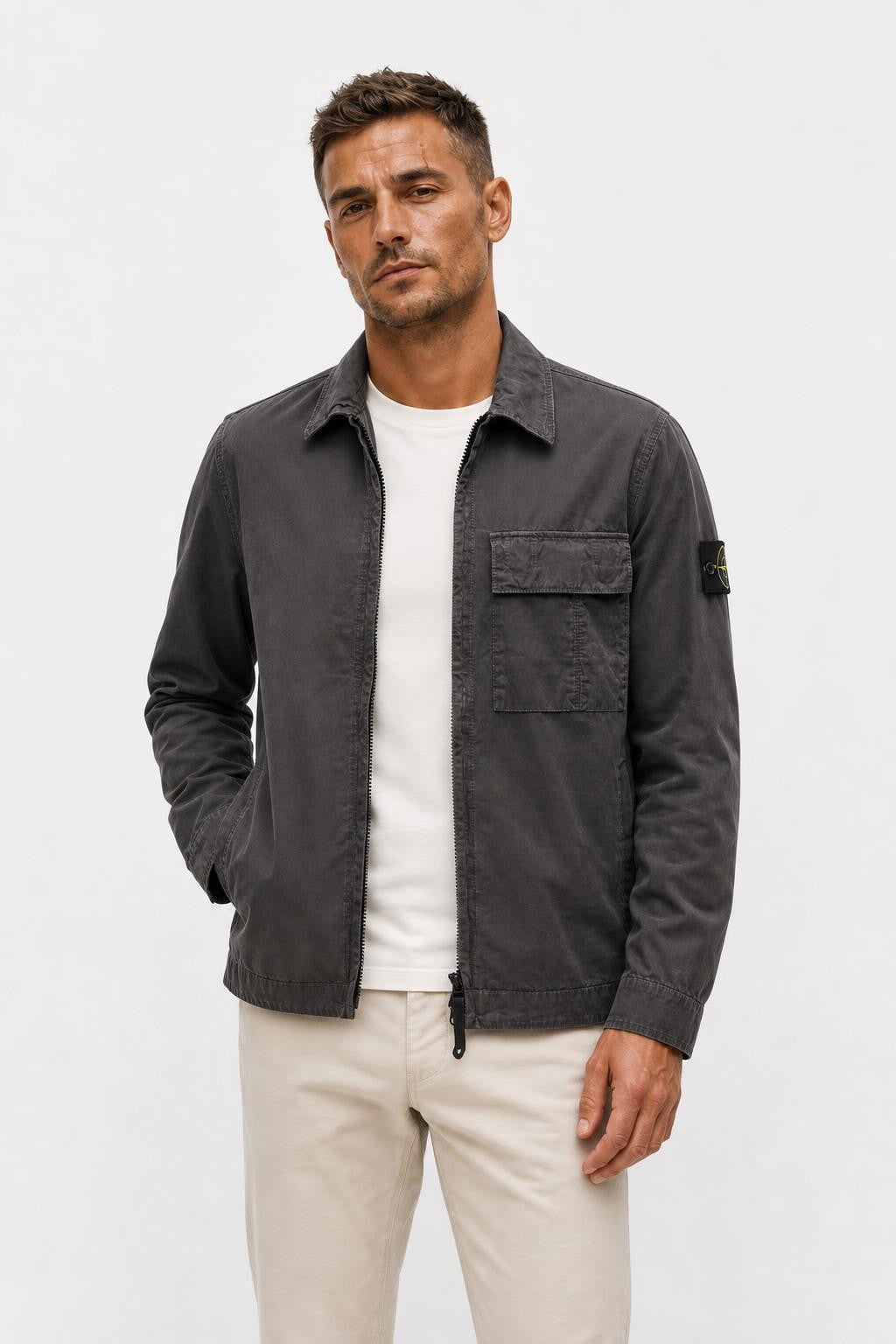 Stone Island Brushed Canvas Overshirt Dark Grey