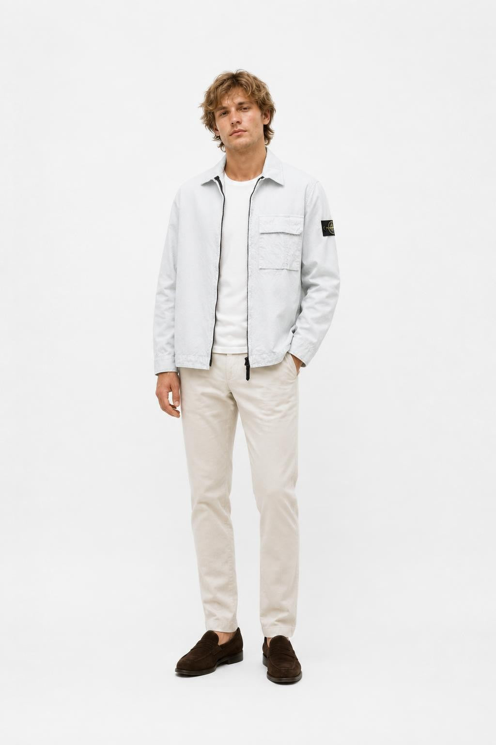 Steingrau Island gebürstet Canvas Overshirt Pastel Blau