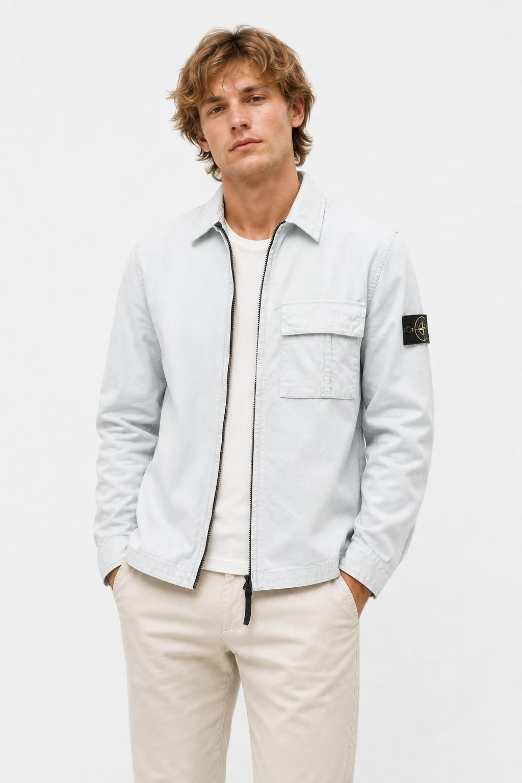 Stone Island Brushed Canvas Overshirt Pastel Blue