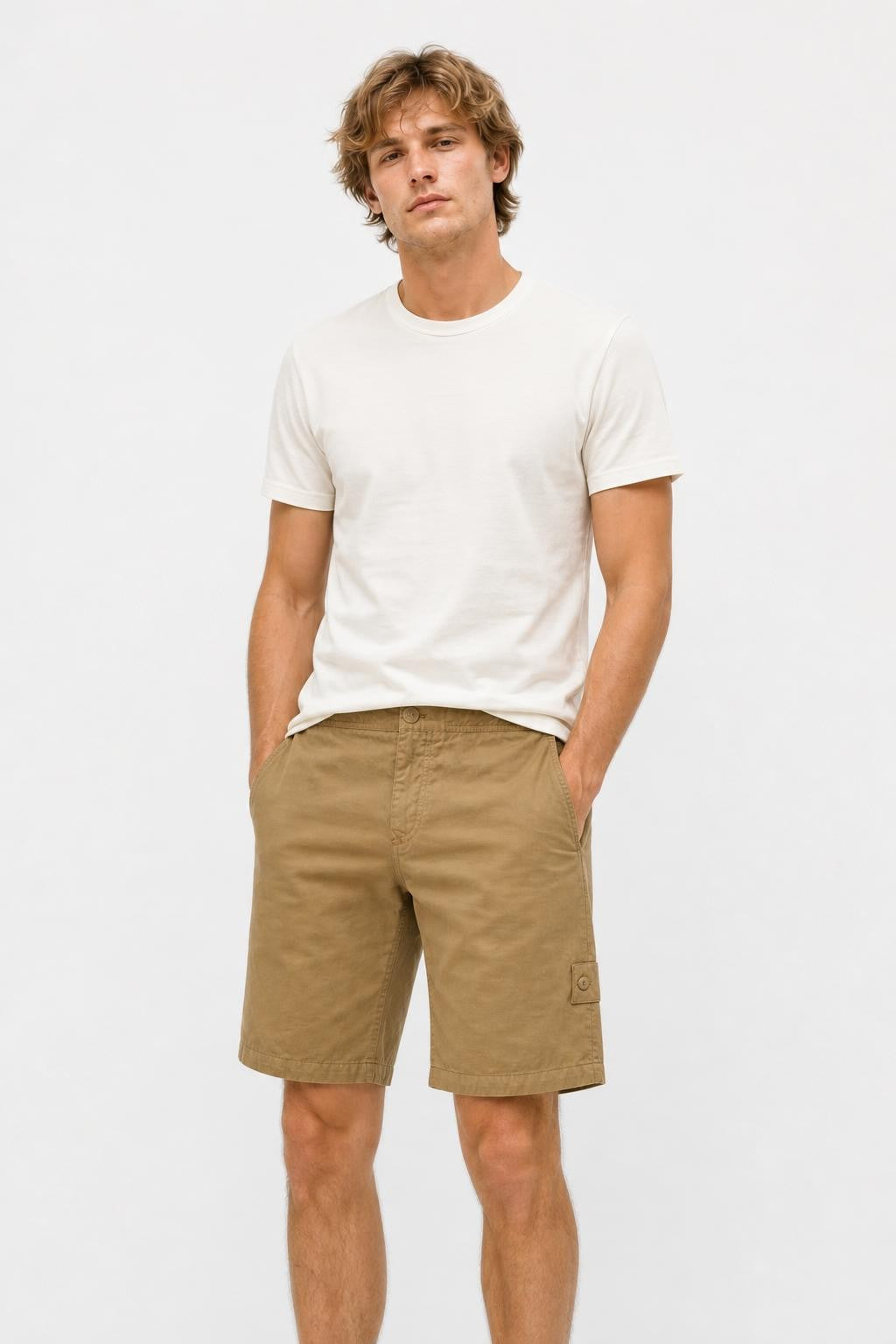 Stone Island Ghost Piece Cotton Linen Shorts Khaki