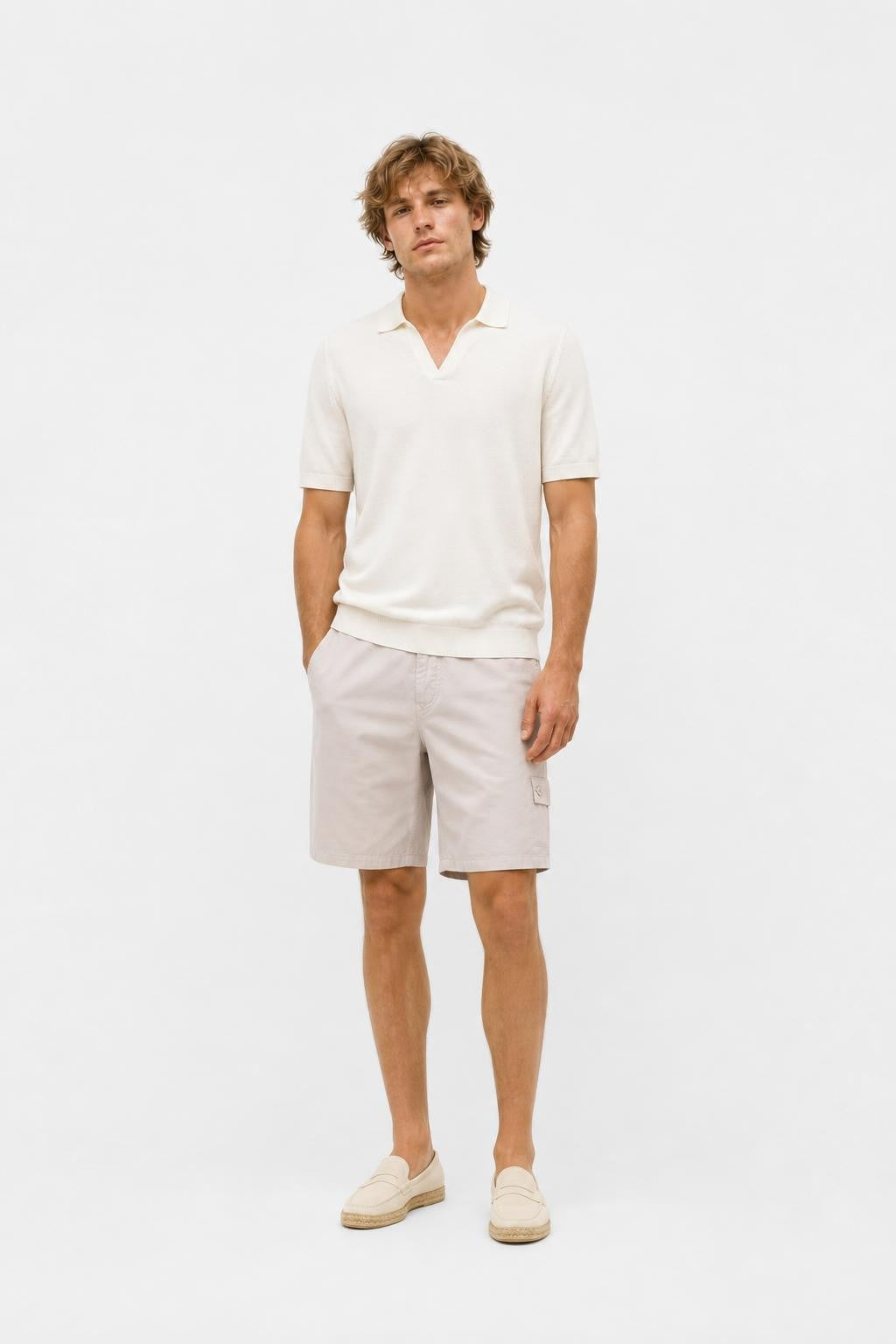 Stone Island Ghost Piece Cotton Linen Shorts Light Grey
