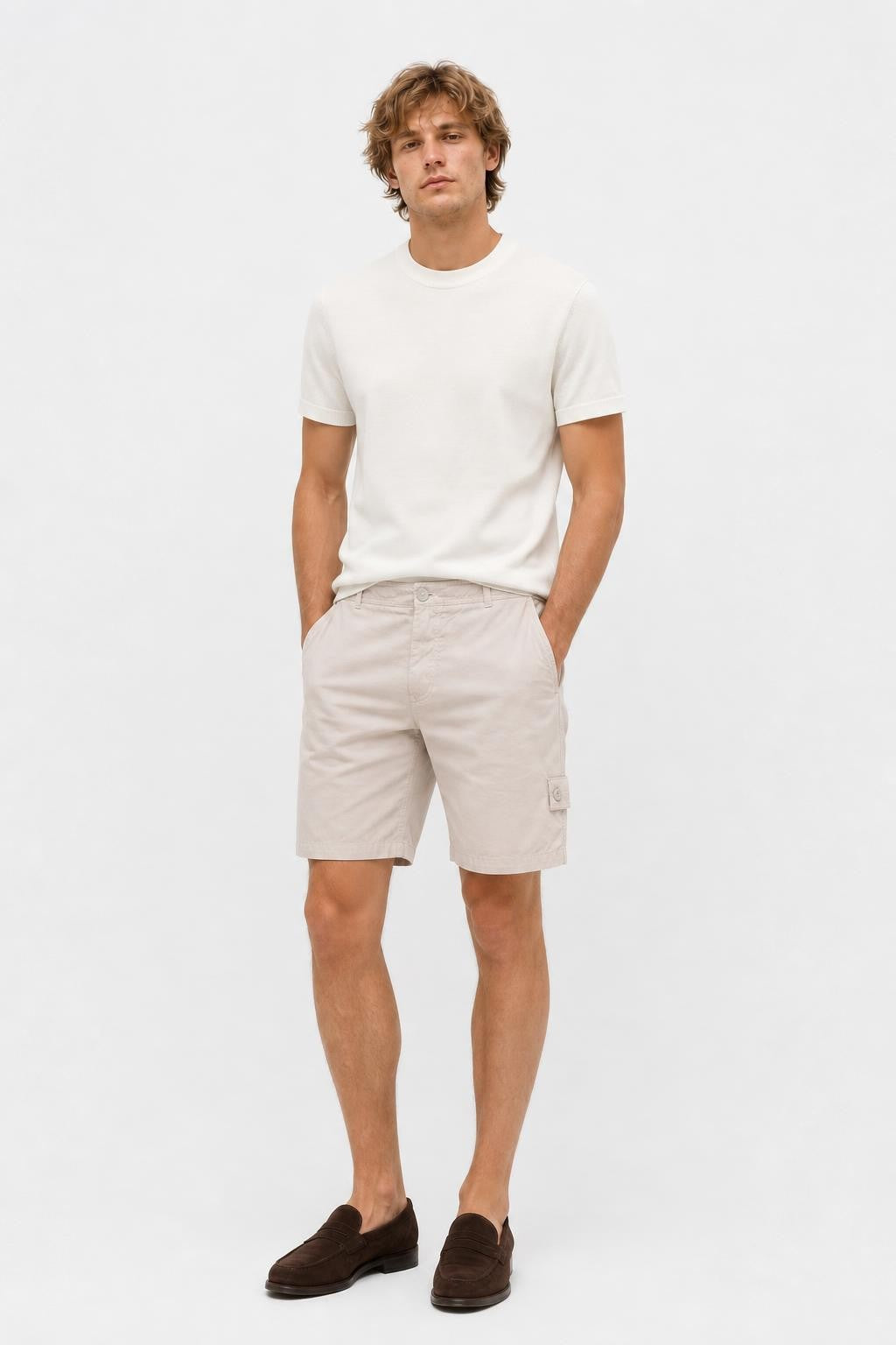 Stone Island Ghost Piece Cotton Linen Shorts Light Grey