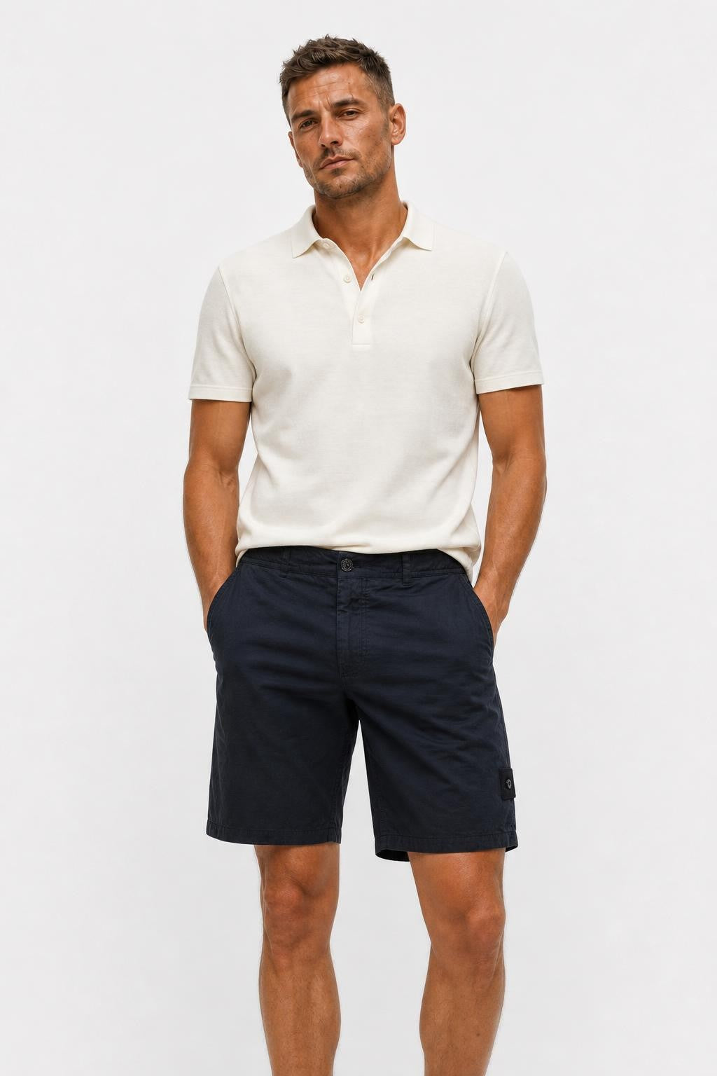 Stone Island Ghost Piece Cotton Linen Shorts Navy