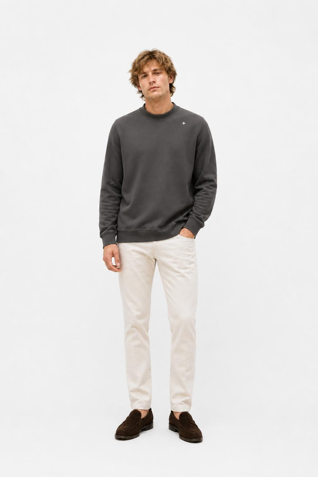 Steingrau Island Baumwolle Crew Neck Sweatshirt 'Stellina' Anthrazit