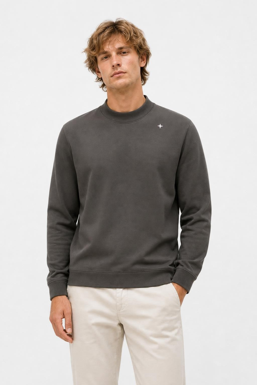 Stone Island Cotton Crew Neck Sweatshirt 'Stellina' Anthracite
