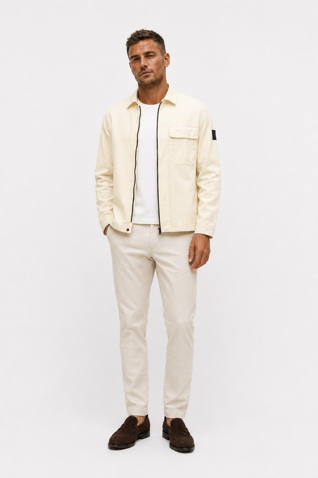 Stone Island Stretch Cotton Overshirt Cream