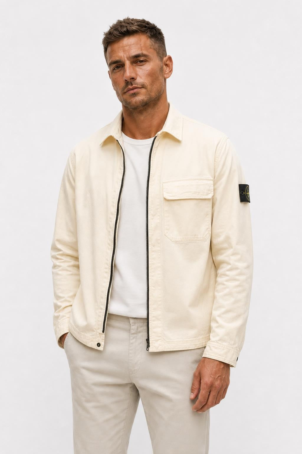 Stone Island Stretch Cotton Overshirt Cream