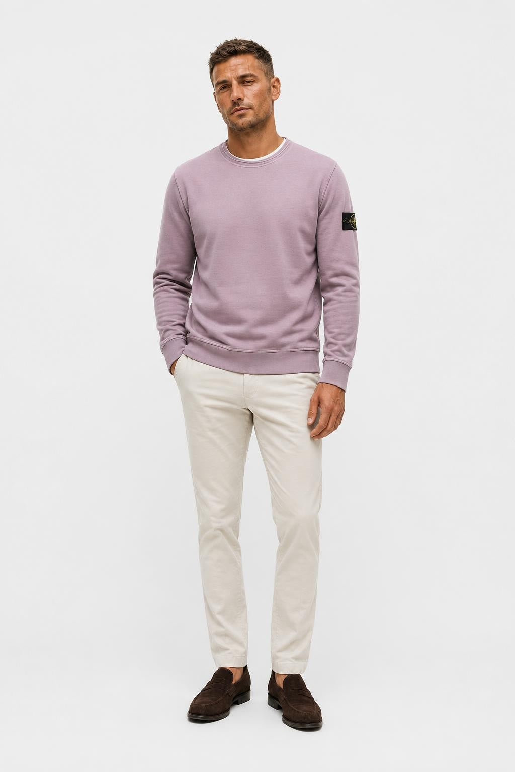Stone Island Cotton Garment-Dyed Crew Neck Sweatshirt Lilac