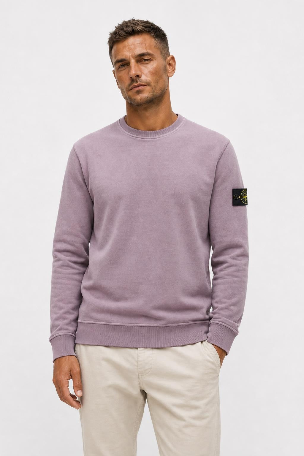 Stone Island Cotton Garment-Dyed Crew Neck Sweatshirt Lilac